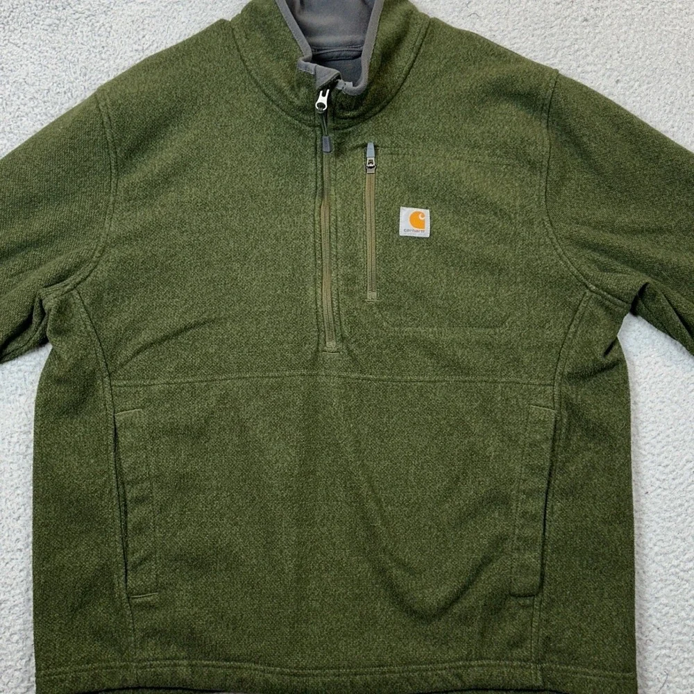 Carhartt Sweater Mens Large Green Half Zip Long Sleeve Pocket Outdoor Hiking EUC